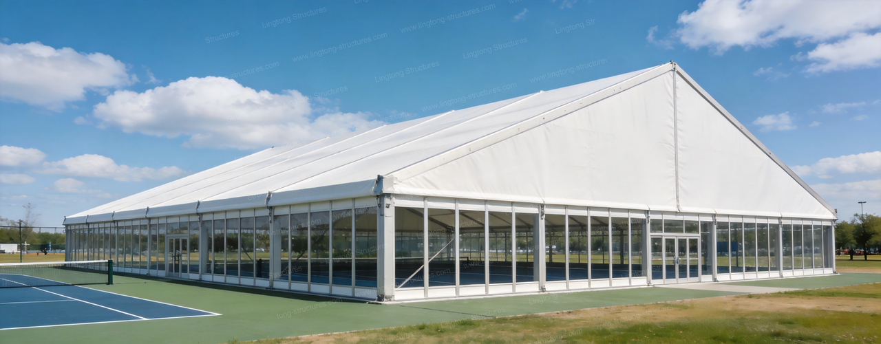 Large span aluminum tennis court tent with high clear height for professional training and competition