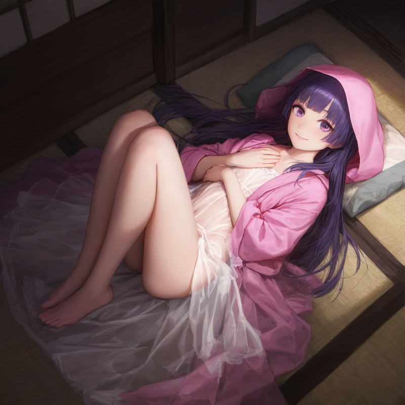 1girl, younger, healthyman, looking at viewer, from above, flat chest, purple ha s-920578251