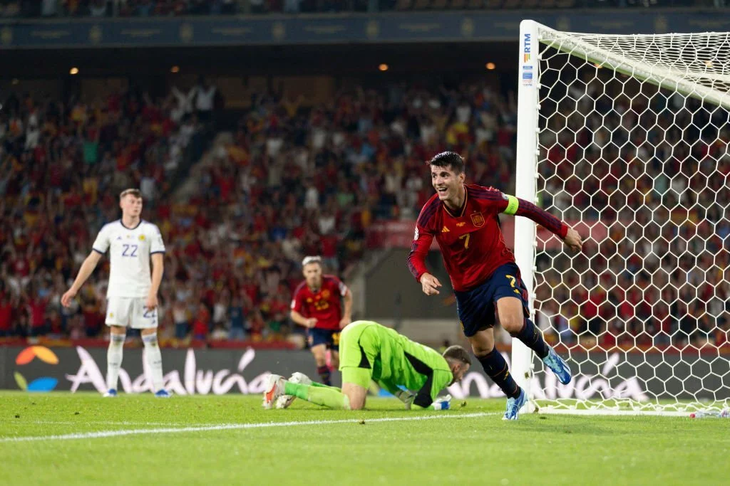 Alvaro Morata scoring for Spain