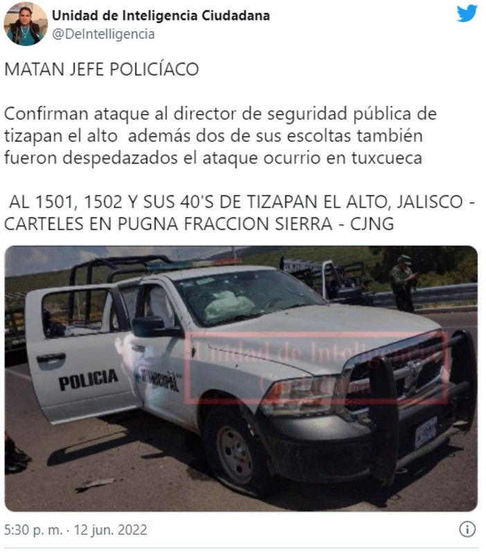 Emboscan y asesinan a jefe de policía de Tizapán El Alto, ligado a Pájaros Sierra