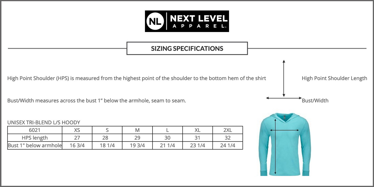 Next Level Hoodie Size Chart