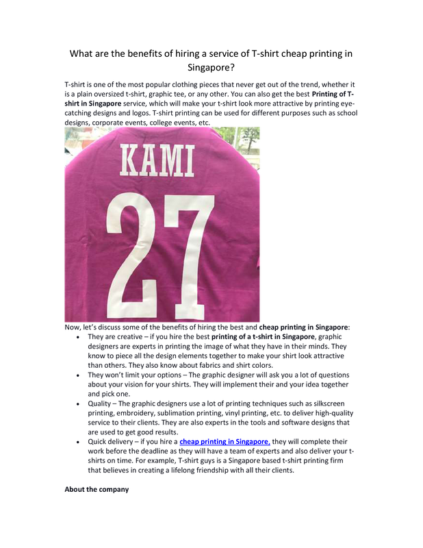 Printing of T-shirt in Singapore