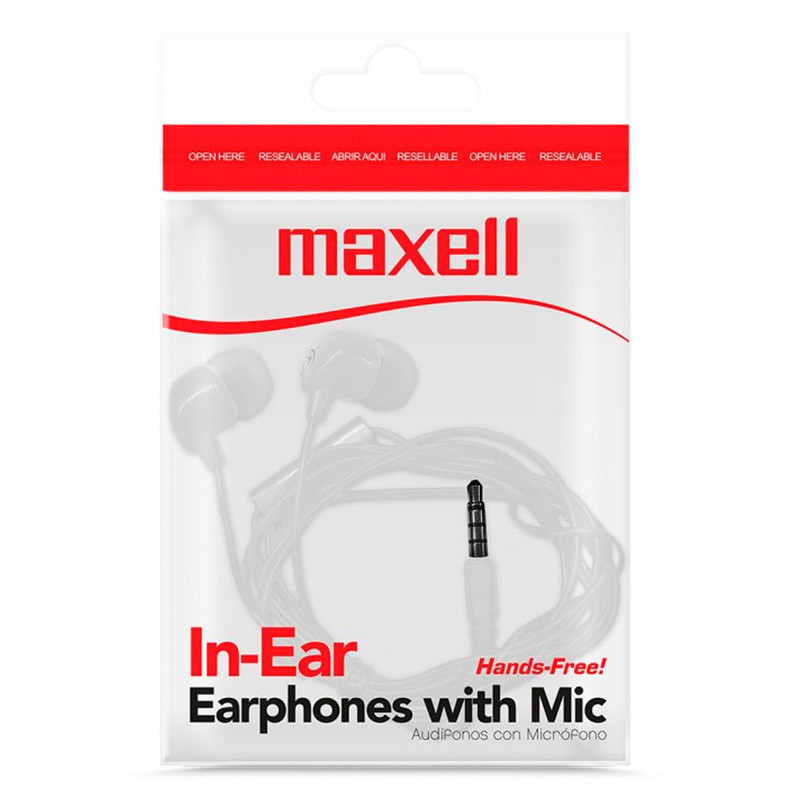 Audífonos Maxell IN-BAX en color azul, mostrando su diseño intrauditivo.