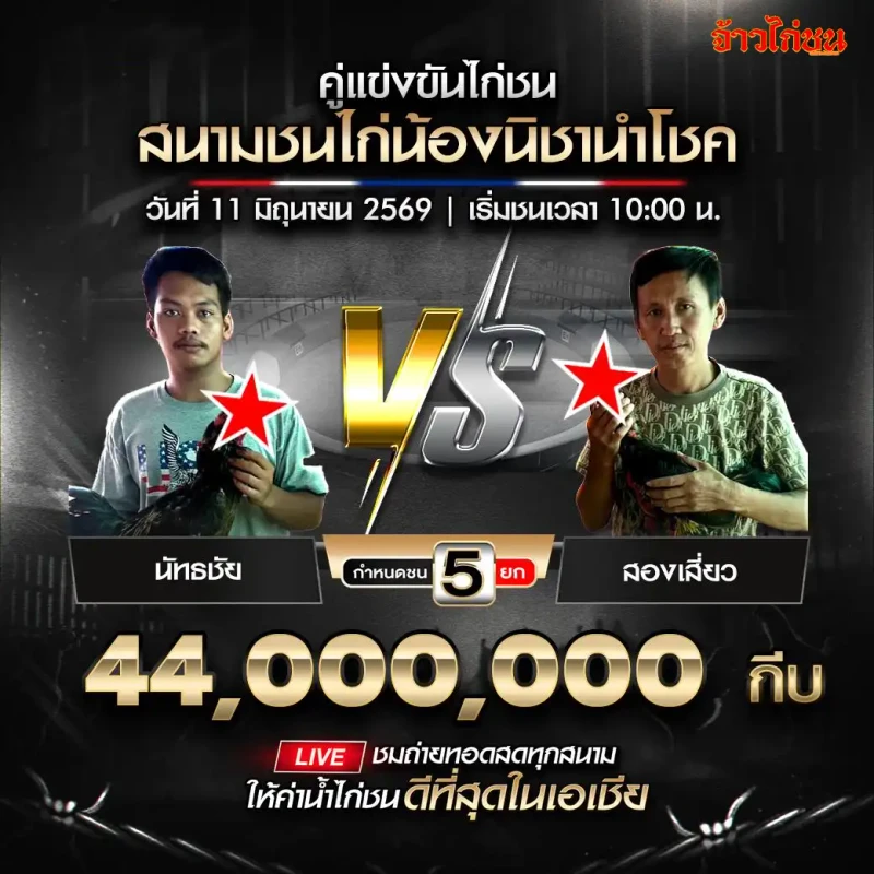 ณัฐชัย vs สองเสี่ยว สนามชนไก่น้องนิชานำโชค 11 มิถุนายน 2569