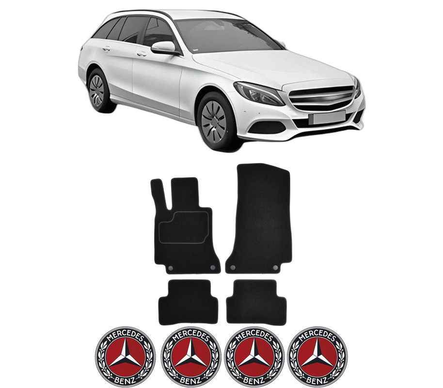 Set Covorase Presuri MERCEDES-BENZ C-CLASS T-Model (S205) din 2014-2021, Auto, Material Textil Mocheta, 4 Stickere auto cu MERCEDES-BENZ