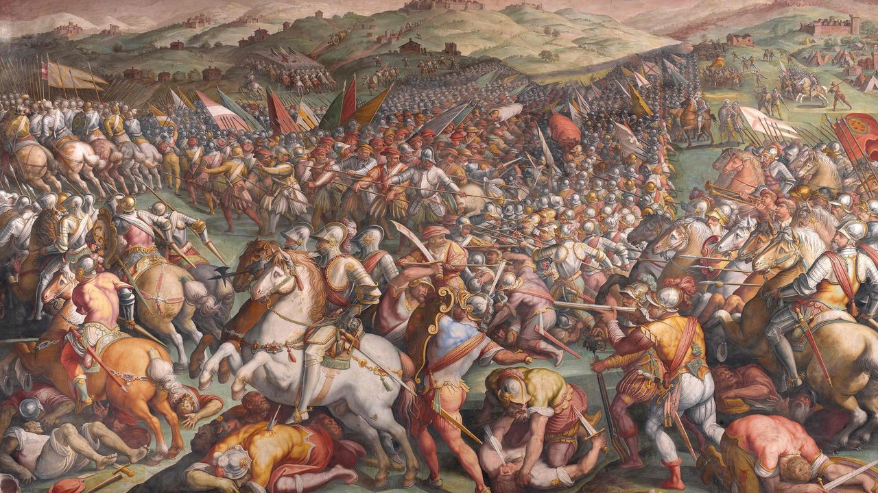 Les guerres d'Antérinie, bataille célèbre. // Vasari Marciano, représentant une bataille des guerres d'Italie, peinture présente à Florence. Les guerres d'Antérinie, bataille célèbre. // Vasari Marciano, représentant une bataille des guerres d'Italie, peinture présente à Florence.