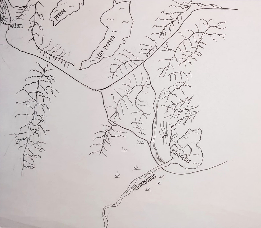 Map of the Prespa region, don't mind the location of Pelium, I changed my mind which option I use.