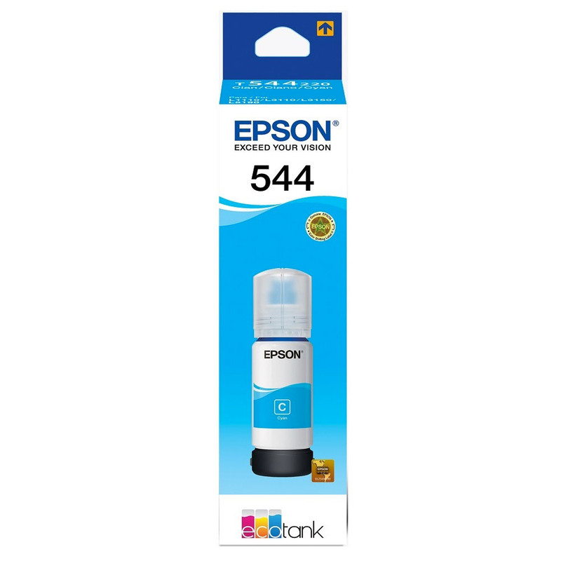 Botella de tinta original Epson 544 de color cian.