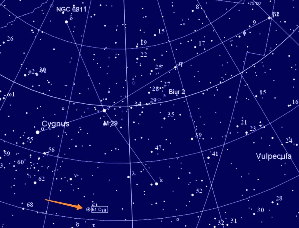 mapa para encontrar a 61 Cygni