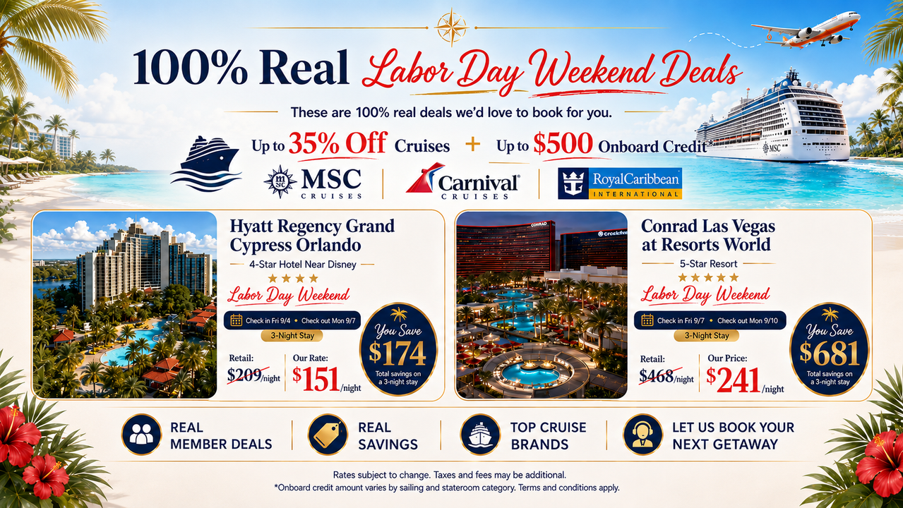 Try Our Trips real travel savings and Labor Day weekend deals