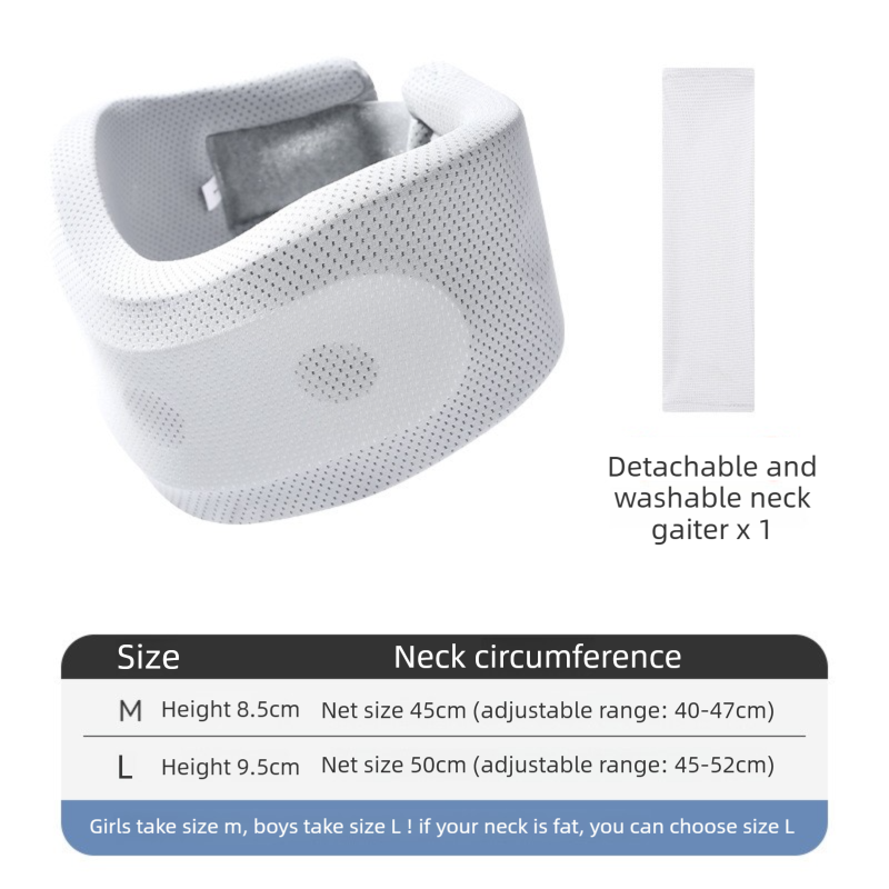 Grey Adjustable Cooling Jelly Core Neck Brace with Washable Cover - 3D Hollow Cervical Collar for Posture & Forward Head Correction (L Size)