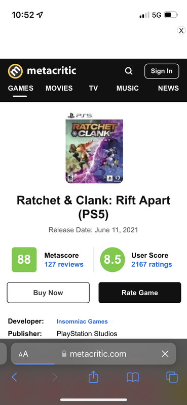 Metacritic - Ratchet & Clank: Rift Apart (PS5)
