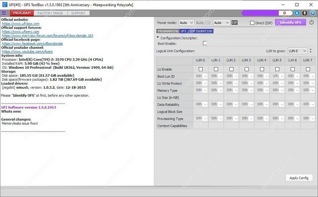 ufi v1 5 0 1963 ufs support