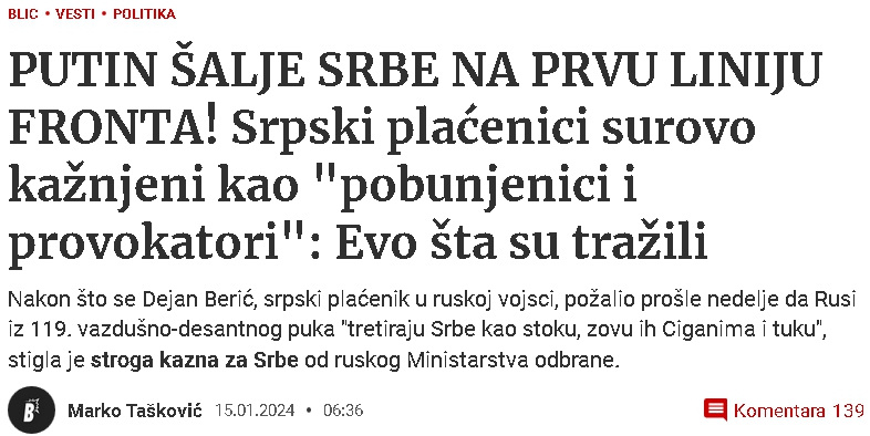 PUTIN ŠALJE SRBE NA PRVU LINIJU FRONTA! Srpski plaćenici surovo kažnjeni kao "pobunjenici i provokatori" C