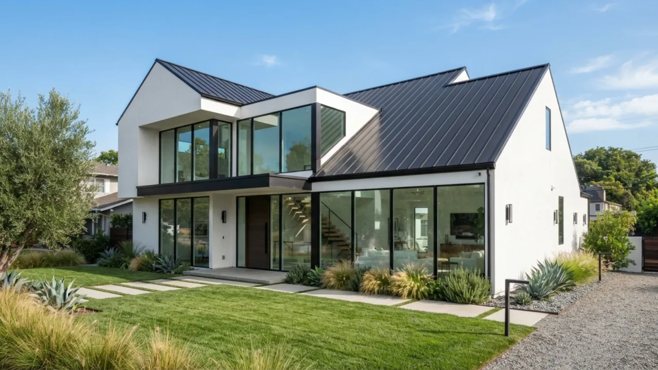 Residential standing seam metal roof installed on home