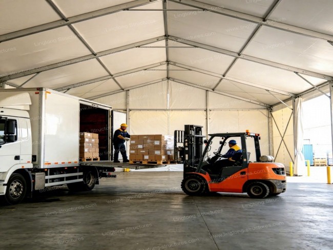 Warehousing tent as cost-effective alternative to permanent buildings