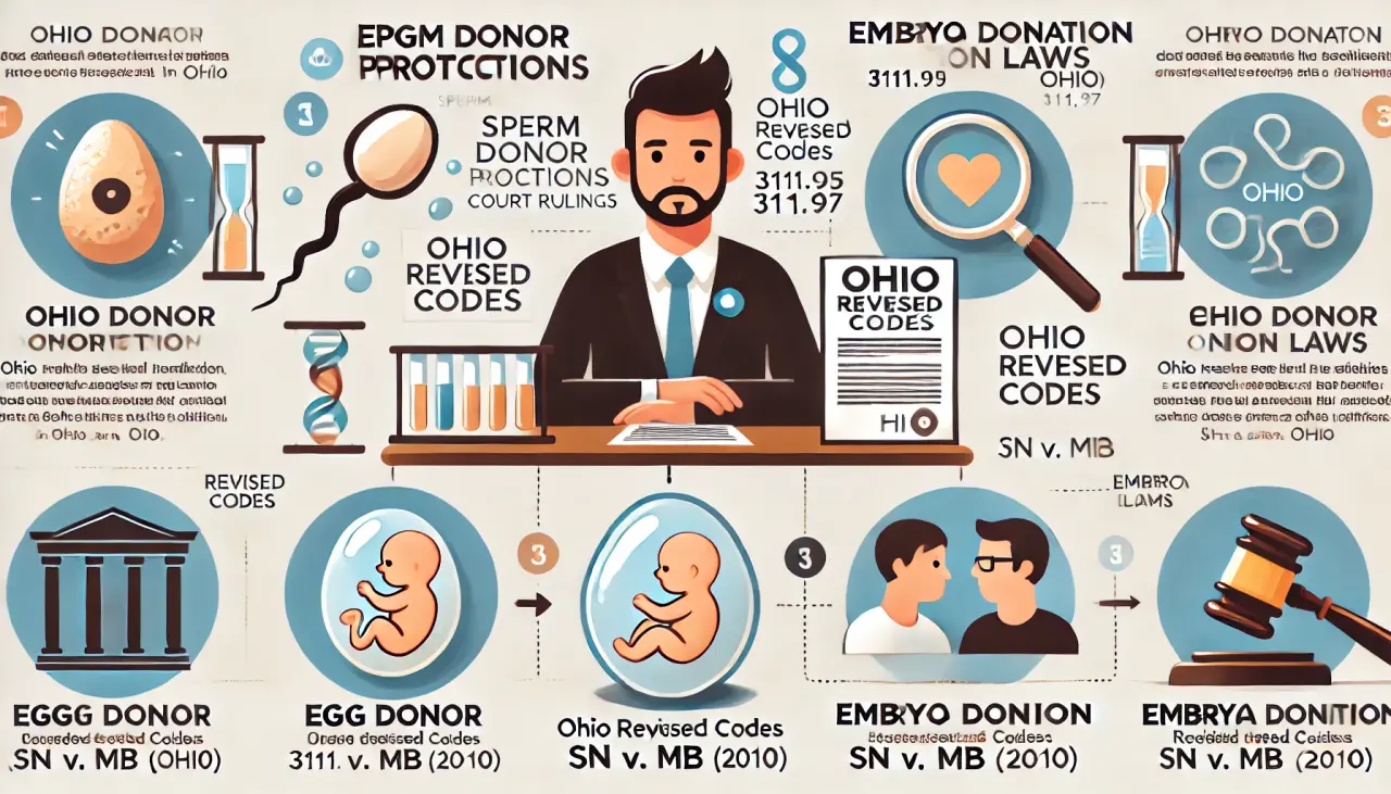Depicts legal protections for sperm donors, court rulings for egg donors, and embryo donation laws.