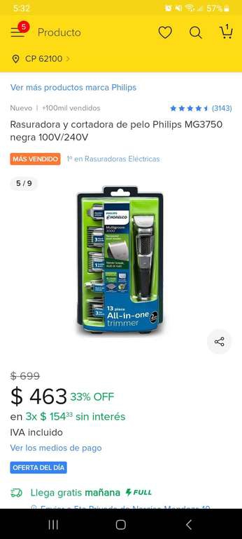 Mercado Libre: rasudarora Philips multigroom MG3750