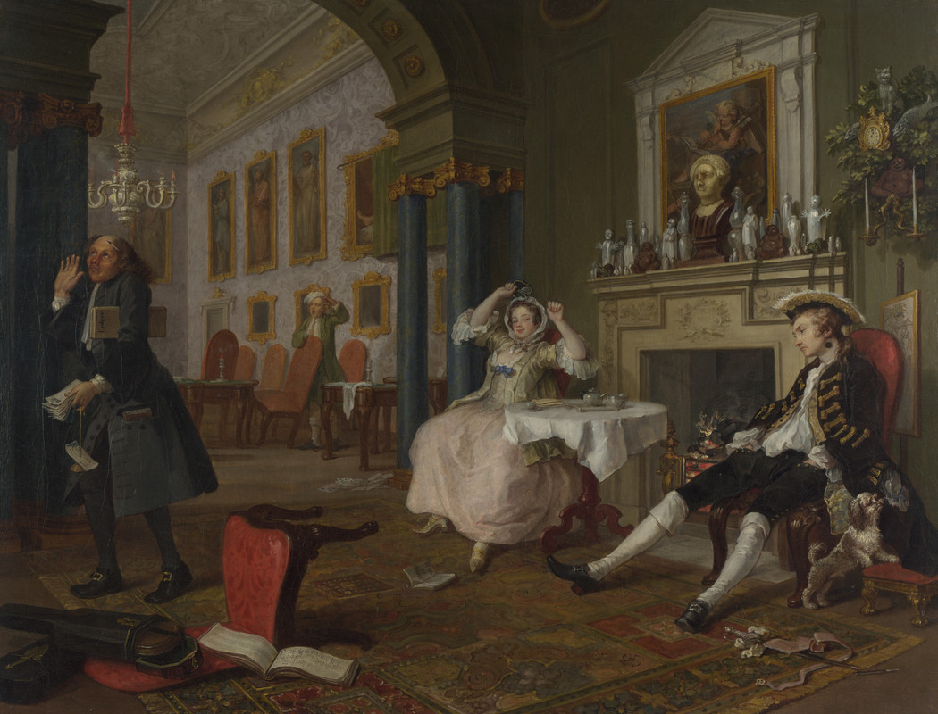 A photo of the piece being discussed in this passage: Marriage A-la-Mode: 2, The Tête à Tête