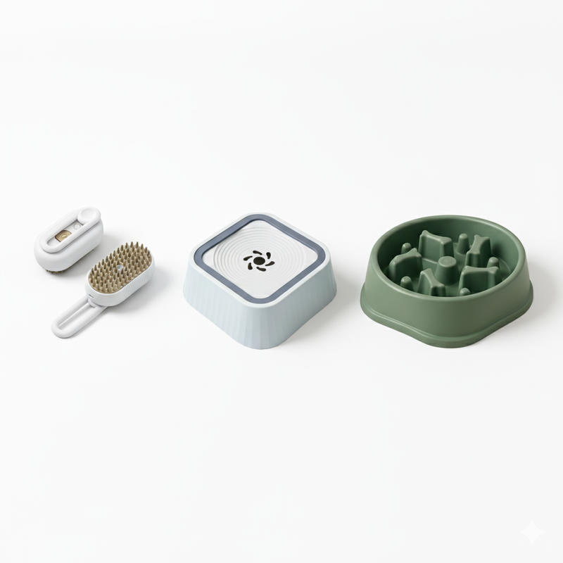 Kit Esencial Perro: bebedero, comedero y cepillo
