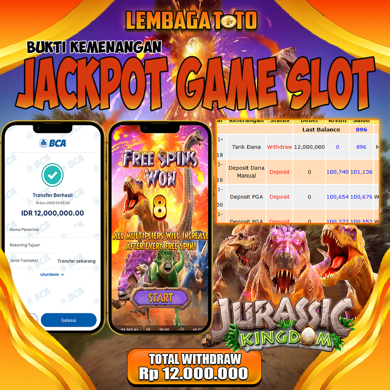 BUKTI JACKPOT 17 NOVEMBER LEMBAGATOTO JURASSIC KINGDOM  Rp.12.000.000,- LUNAS