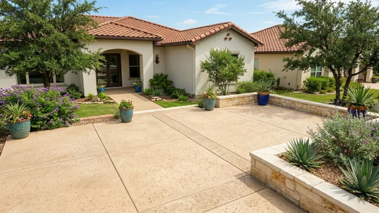 Concrete patio layout zones for dining and lounge areas San Antonio