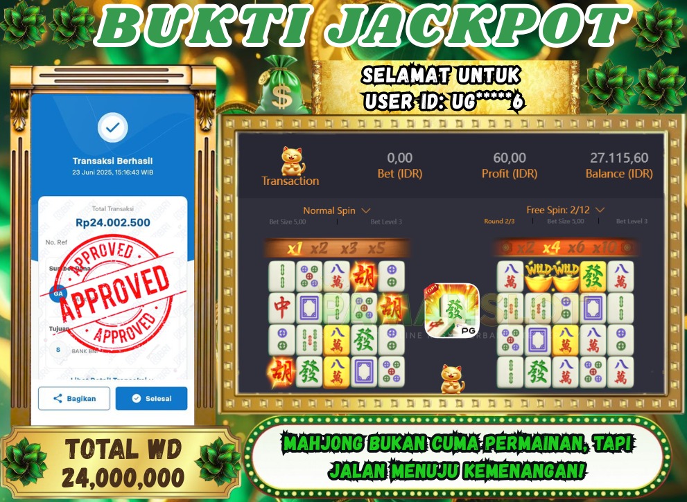 PAMANSLOT JACKPOT Game Mahjong Ways Rp.24,000,000 - LUNAS
