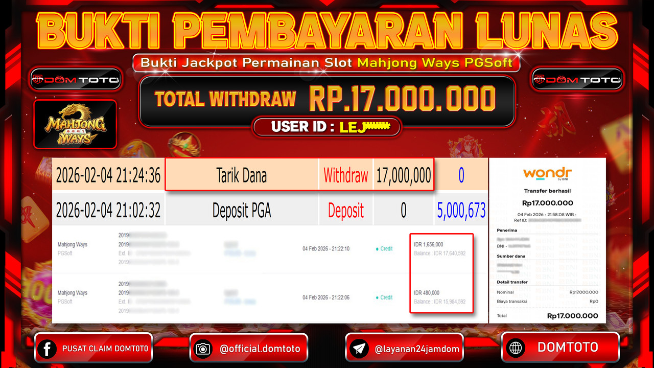 JACKPOT SLOT Mahjong Ways PGSoft 04 FEBRUARI 2026