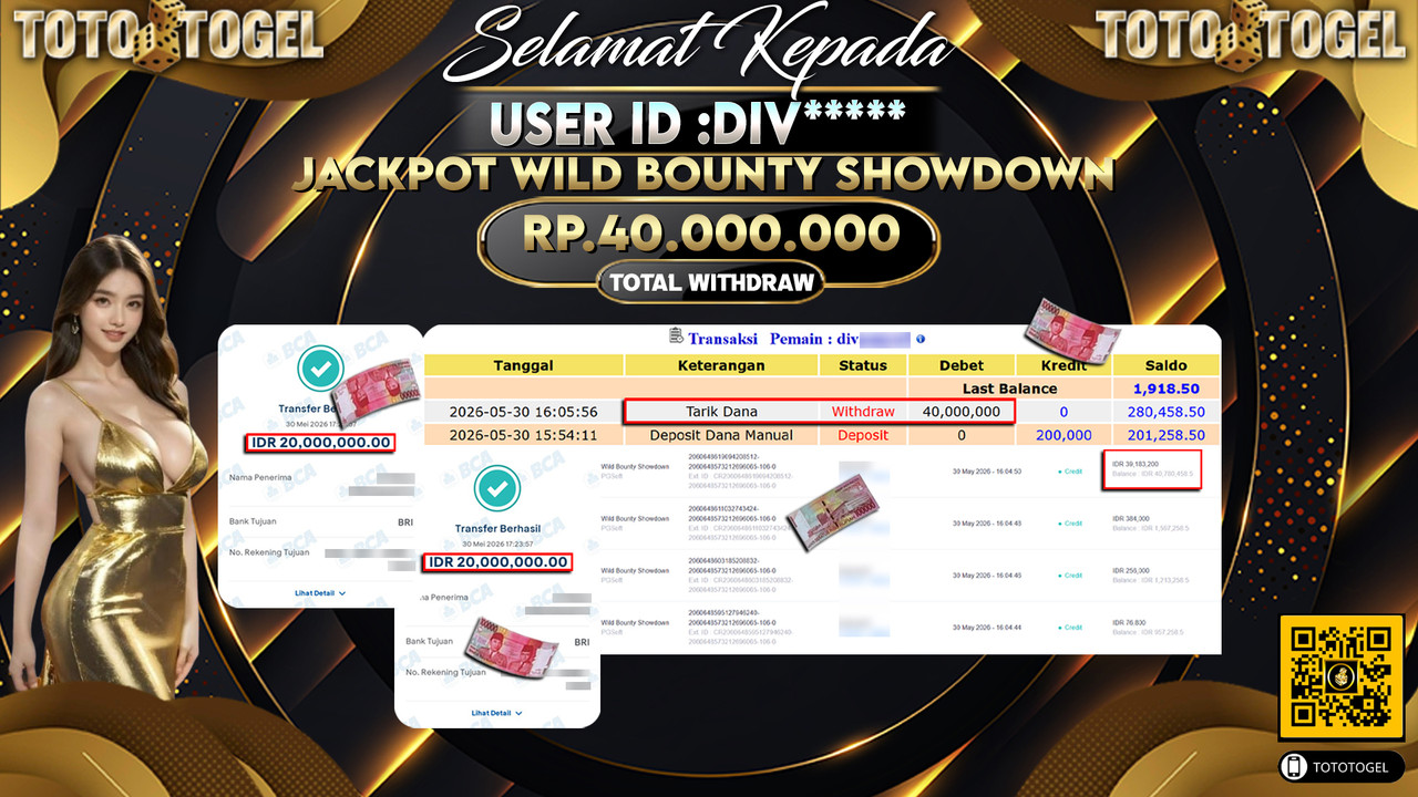 Bukti Pembayaran Jackpot Permainan Slot Wild Bounty Showdown ID:DIV*****LUNAS