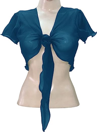 Women's Chiffon Choli Blouse Short Sleeve Tie Crop Top Shrug Belly Dance Gypsy - Bild 15 von 63