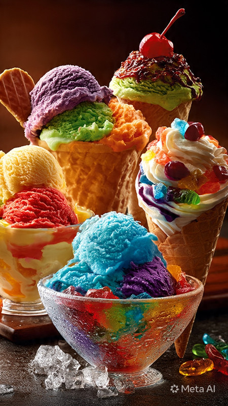 a single image showing five ice cream flavors in c
