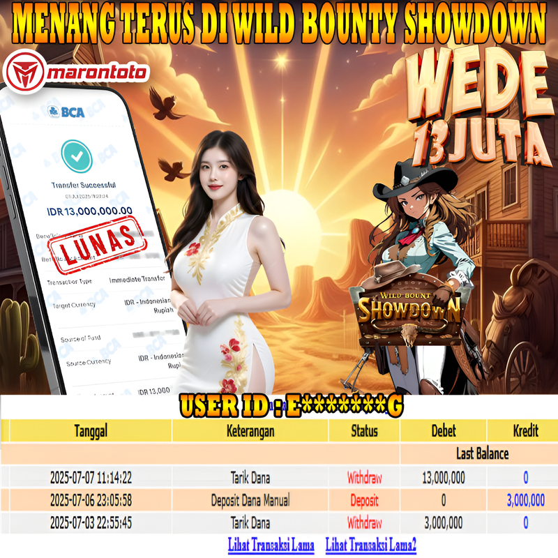 Bukti Kemenangan Member Marontoto Sebesar 13,000,000 JuTa