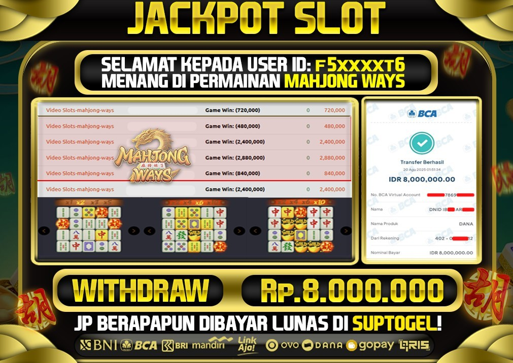  BUKTI KEMENANGAN 19 AGUSTUS 2025 MENANG DI PERMAINAN MAHJONG WAYS TOTAL WD 8 JUTA
