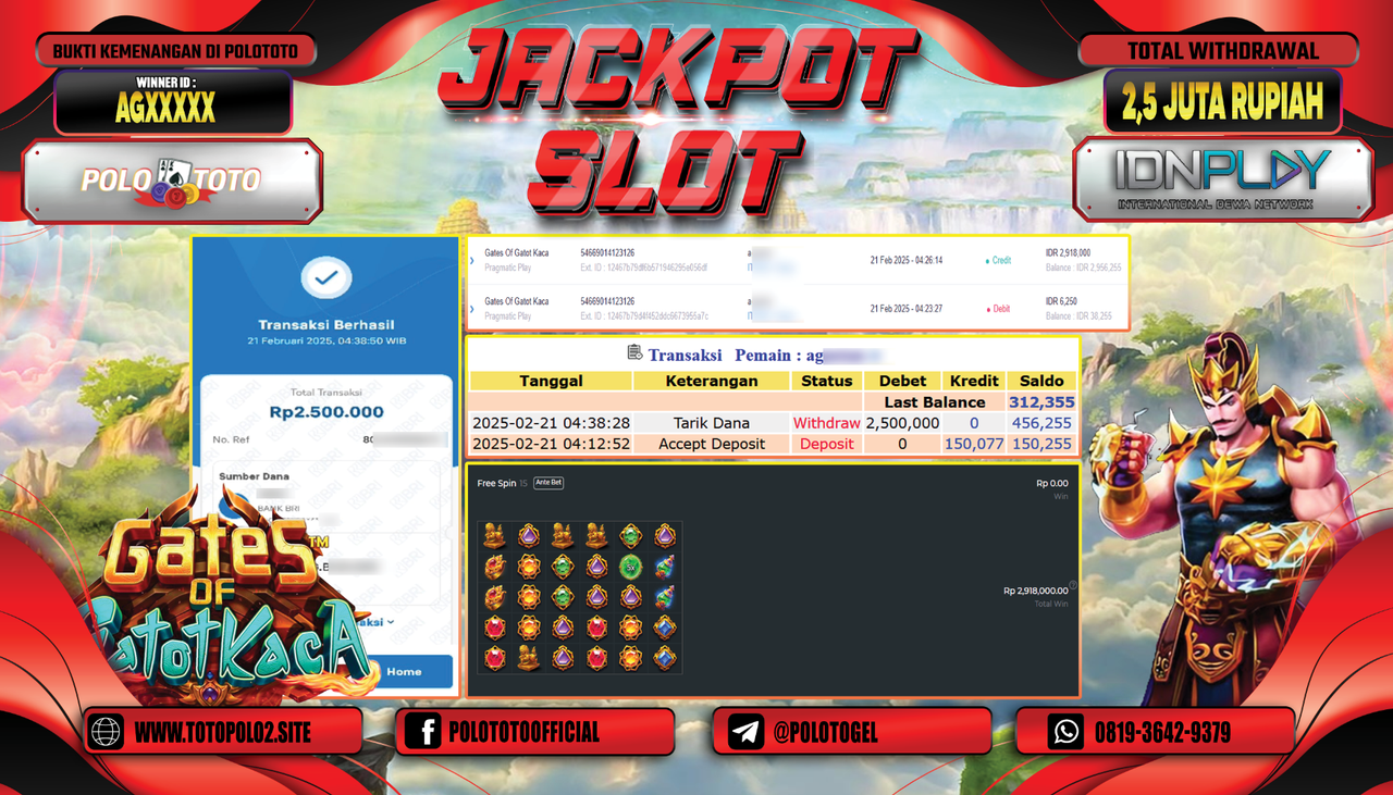 POLOTOTO JACKPOT SLOT GATES OF GATOT KACA Rp.2.500.000,-