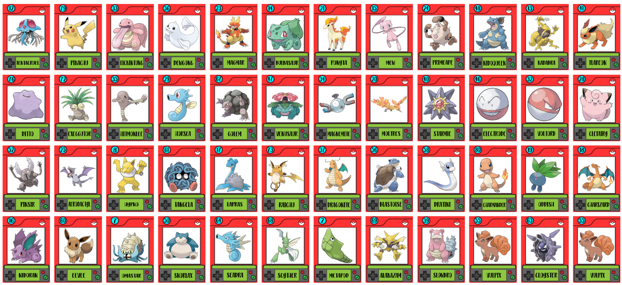 Cartones de Loteria Pokemon