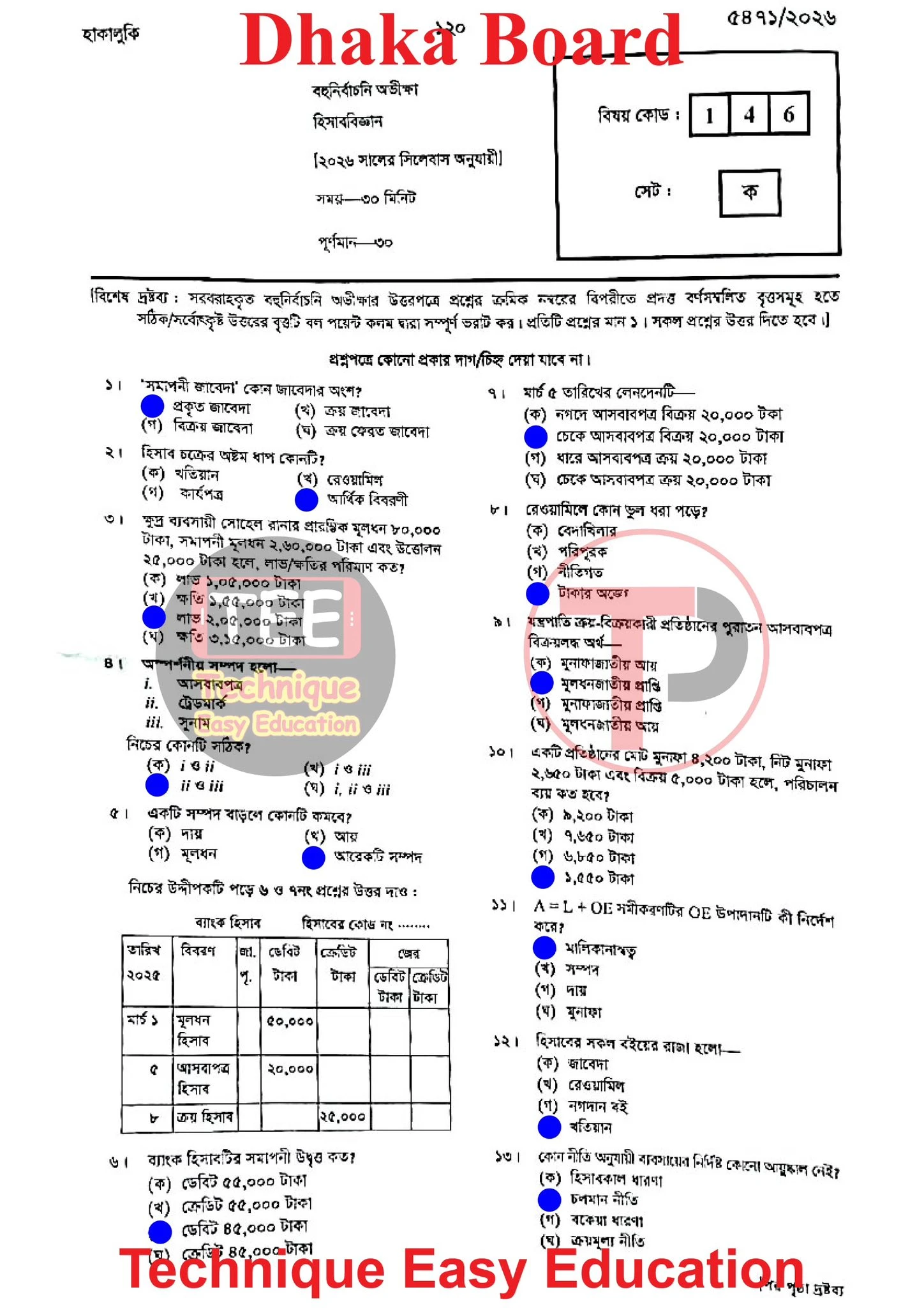 Accounting MCQ Question With Answers 2026 Dhaka Board