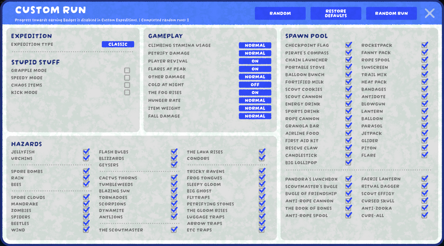 New Custom Expedition Menu