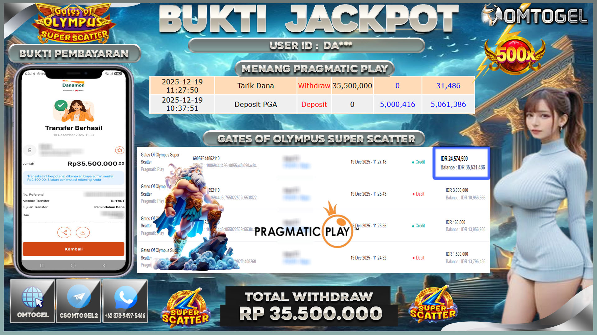 OMTOGEL JACKPOT PRAGMATIC PLAY GATES OF OLYMPUS SUPER SCATTER ,35 JUTA DI BAYAR LUNAS ,-