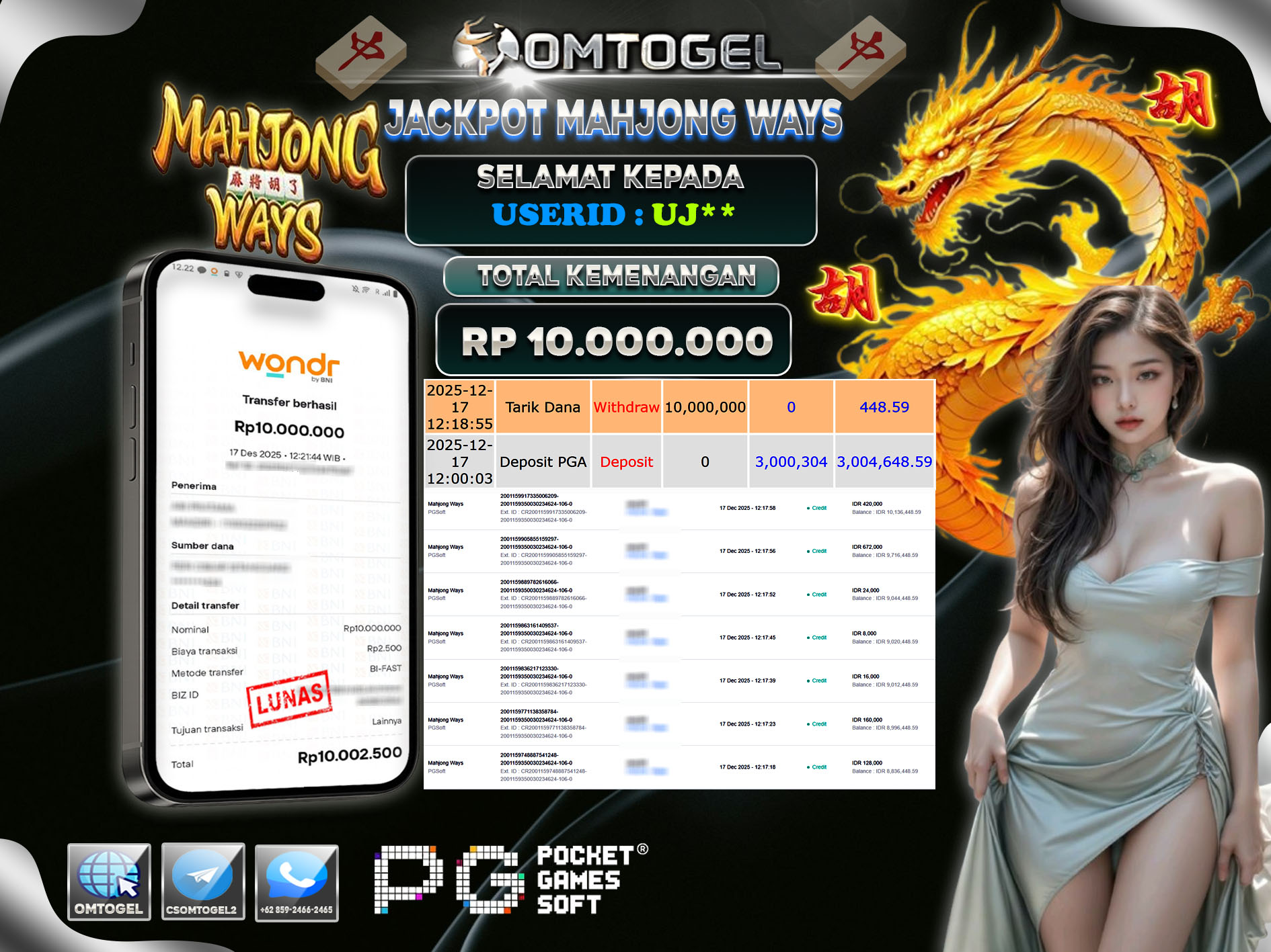 OMTOGEL JACKPOT PGSOFT MAHJONG WAYS ,10 JUTA DI BAYAR LUNAS ,-