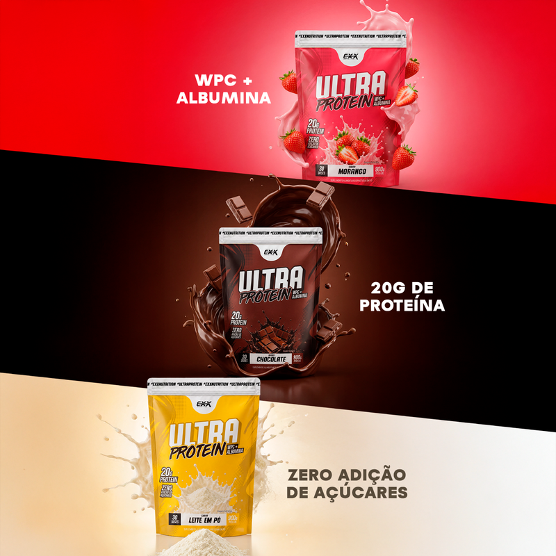 Ultra Protein: WPC + Albumina, 20g de prote&iacute;na, zero adi&ccedil;&atilde;o de a&ccedil;&uacute;cares
