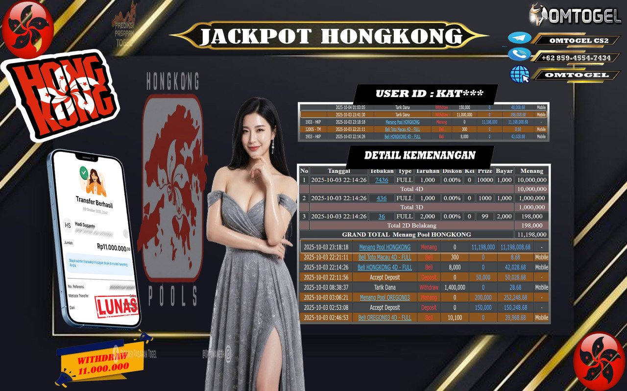 OMTOGEL JACKPOT HONGKONG 4D 3D 2D 11 JUTA DI BAYAR LUNAS ,-
