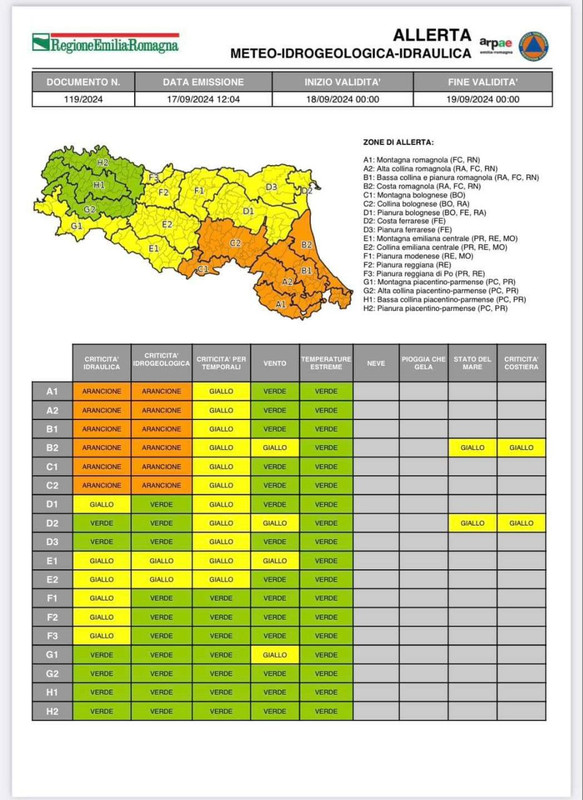 Nuova allerta di protezione civile per una perturbazione, valida dalle 00:00 del 18/09/2024. Attivato il COC Nuova allerta di protezione civile per una perturbazione, valida dalle 00:00 del 18/09/2024. Attivato il COC