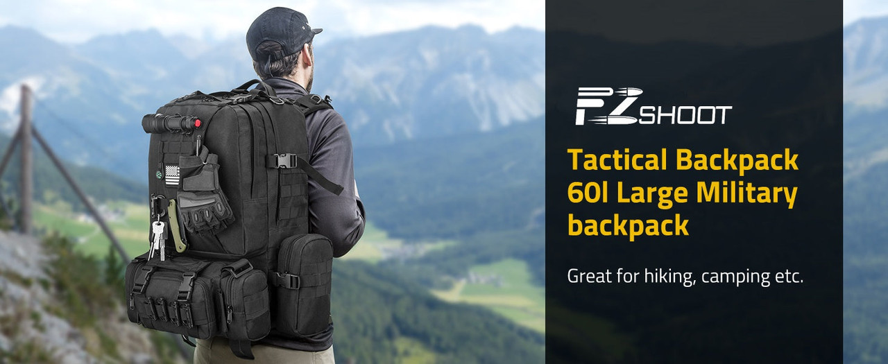EZSHOOT 60L outdoor backpack versatile gear organization