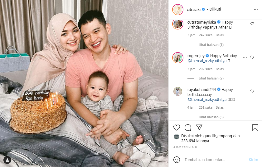 Citra Kirana rayakan ulang tahun Rezky Aditya bersama Keene Athar
