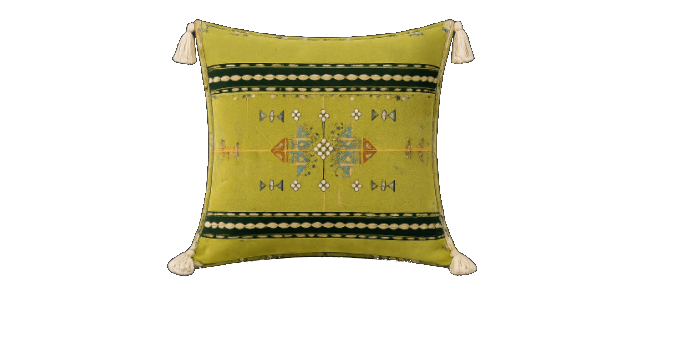 Moroccan Olive Green Square Tassel Pillow