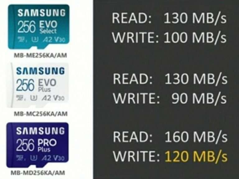 Amazon: Recopilación Memorias Micro SD Samsung 256GB - EVO Select ($453) - EVO Plus ($484) - PRO Plus + Lector ($574) 
