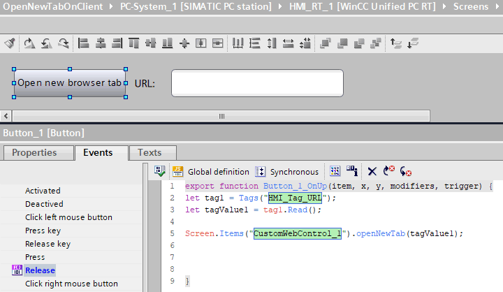 open a new browser tab in WinCC Unified PC Runtime open a new browser tab in WinCC Unified PC Runtime