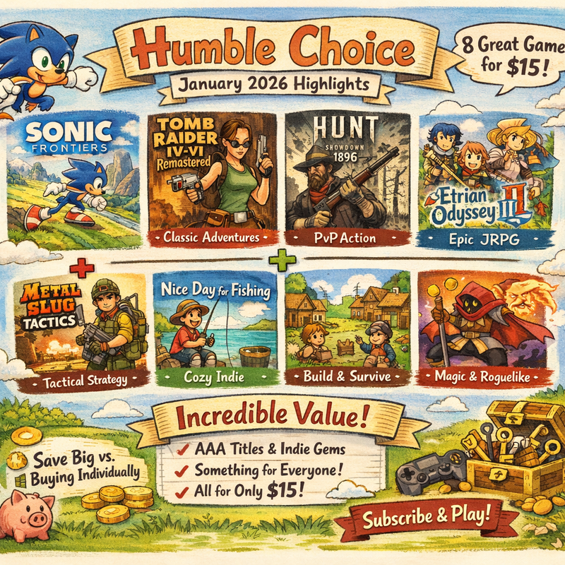 Humble Choice January 2026 Loads Up Sonic Frontiers, Tomb Raider Remasters, and 6 More Games for $15 1 Sonic Frontiers open-world gameplay showing high-speed platforming action