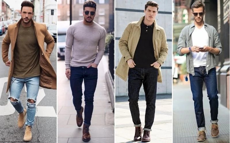 Jeans and boots men's fashion