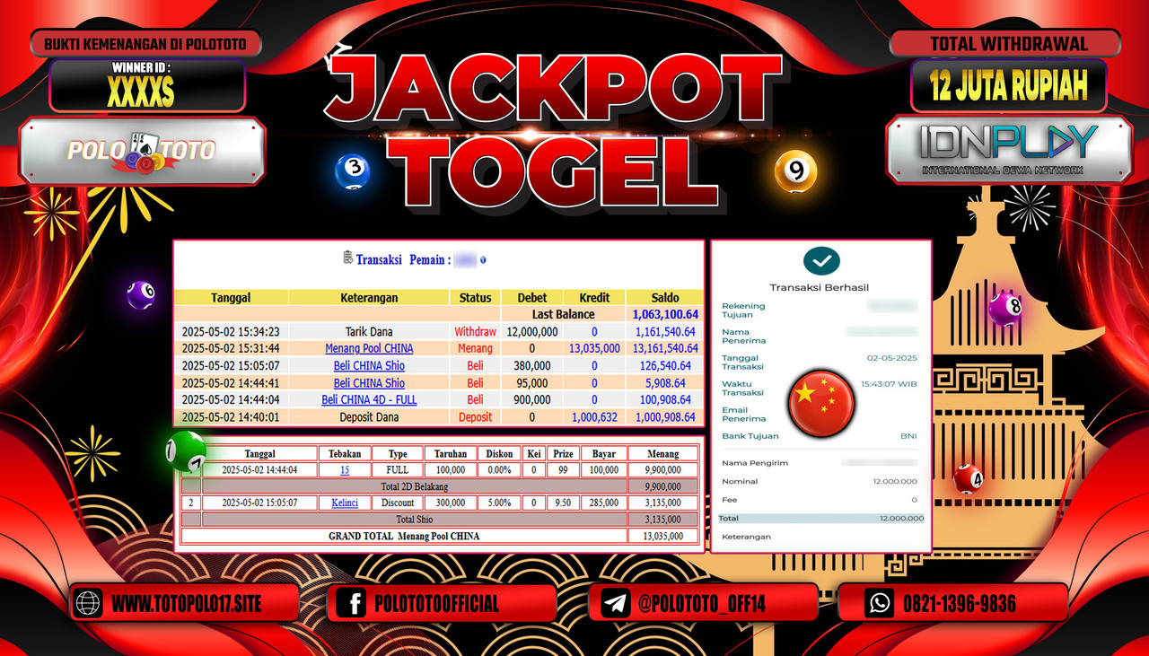 POLOTOTO JACKPOT TOGEL CHINA POOLS Rp.12.000.000,-